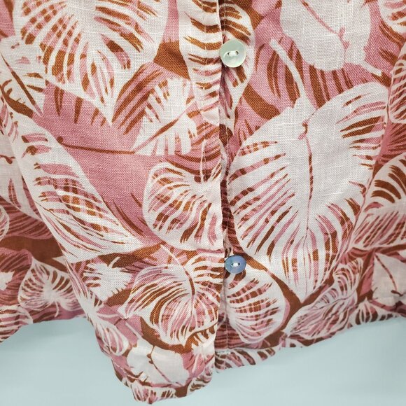 Tahari 100% Linen Button Front Floral Blouse Womens Size L Resort Boho Vacation - Picture 4 of 14